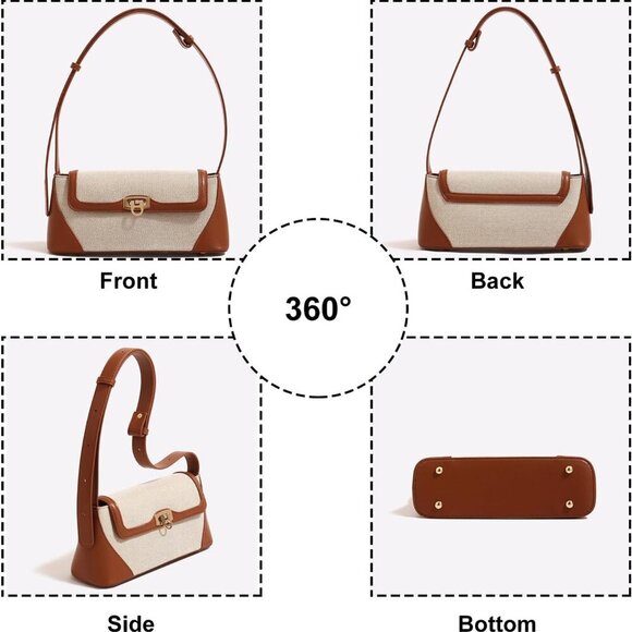 Small Shoulder Bag for Women, Retro PU Leather Underarm Bag Top Handle Hobo Tote - Picture 5 of 6